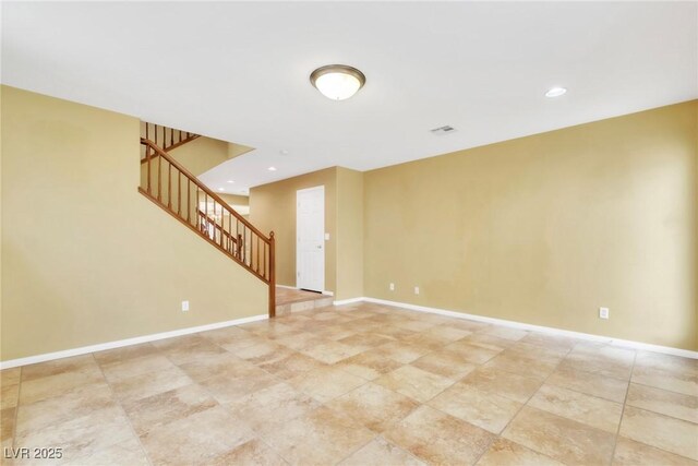 6558 Musette Ave, Las Vegas, NV 89139 - unfurnished living room with stairway, baseboards, and recessed lighting