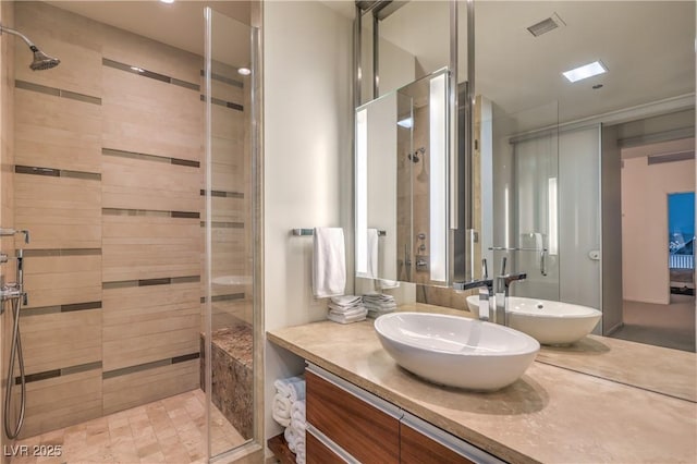 3726 Las Vegas Blvd Unit 3105, Las Vegas, NV 89158 - bathroom featuring a stall shower, a sauna, vanity, and recessed lighting