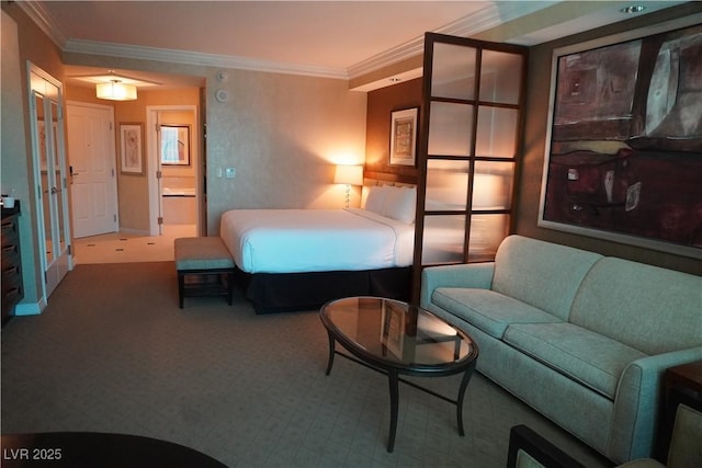 145 E Harmon Ave Unit 27619, Las Vegas, NV 89109 - carpeted bedroom featuring ornamental molding