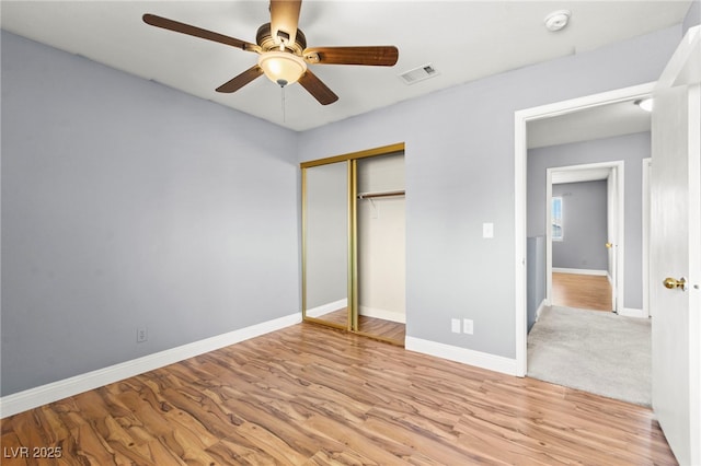 2062 Club Crest Way, Henderson, NV 89014 - unfurnished bedroom with baseboards, a closet, light wood-style flooring, and ceiling fan