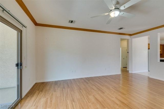 1793 Eagle Village Ave, Henderson, NV 89012 - empty room with light wood-style flooring, ornamental molding, a ceiling fan, baseboards, and plenty of natural light