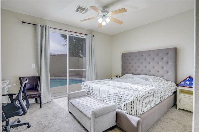 10605 Moon Flower Arbor Pl, Las Vegas, NV 89144 - carpeted bedroom with access to exterior and ceiling fan