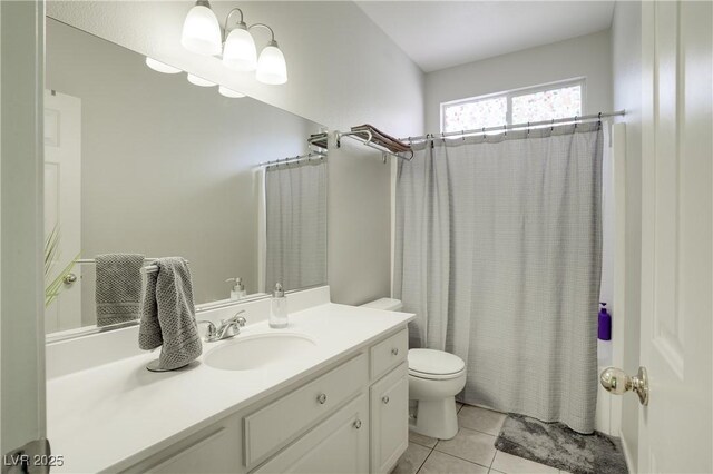 10605 Moon Flower Arbor Pl, Las Vegas, NV 89144 - bathroom featuring toilet, vanity, tile patterned floors, and a shower with curtain