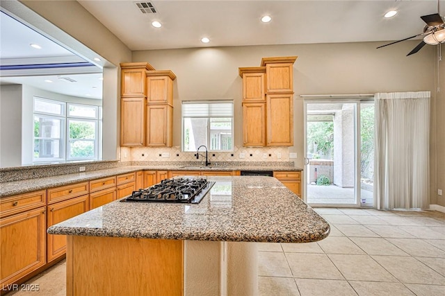 213 Villa Borghese St, Las Vegas, NV 89138 - kitchen with a sink, black gas cooktop, a ceiling fan, healthy amount of natural light, and recessed lighting