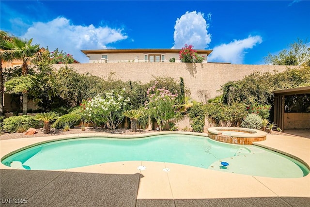 213 Villa Borghese St, Las Vegas, NV 89138 - view of swimming pool featuring a fenced backyard, a pool with connected hot tub, and a patio area