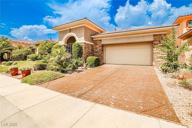 213 Villa Borghese St, Las Vegas, NV 89138 - mediterranean / spanish-style home featuring stone siding, driveway, a garage, and stucco siding