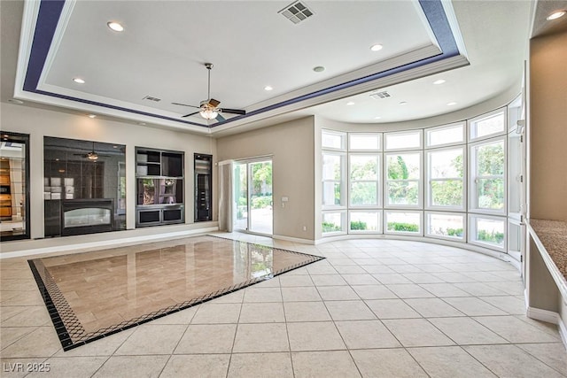 213 Villa Borghese St, Las Vegas, NV 89138 - empty room featuring a raised ceiling, a ceiling fan, recessed lighting, baseboards, and tile patterned flooring