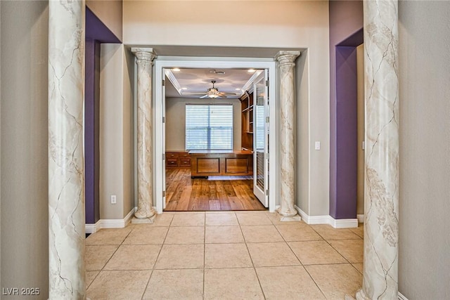 213 Villa Borghese St, Las Vegas, NV 89138 - hallway with light tile patterned flooring, decorative columns, and baseboards