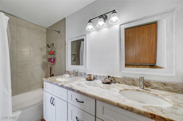 872 N Linn Ln, Las Vegas, NV 89110 - bathroom featuring double vanity and shower / tub combo with curtain