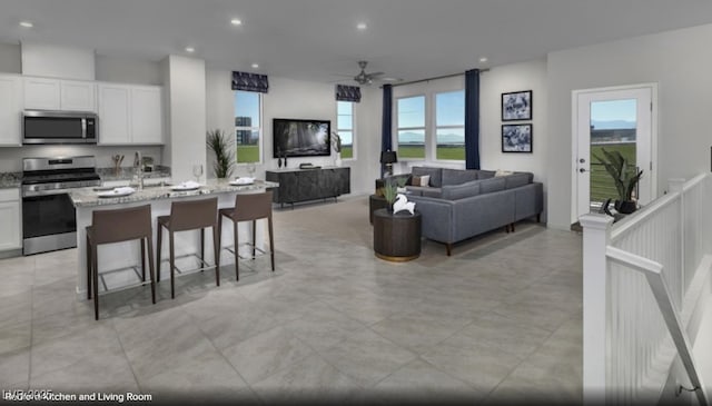 871 Apatite Pl Lot 54, Henderson, NV 89011 - living area featuring a ceiling fan and recessed lighting