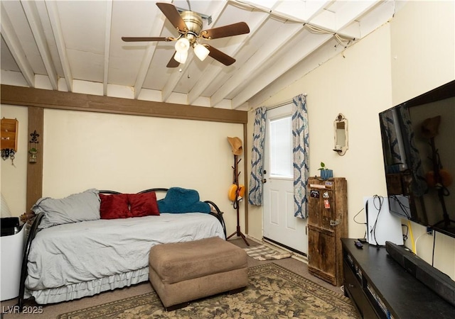 3236 Manzanita Ln, Laughlin, NV 89029 - bedroom featuring beamed ceiling and a ceiling fan