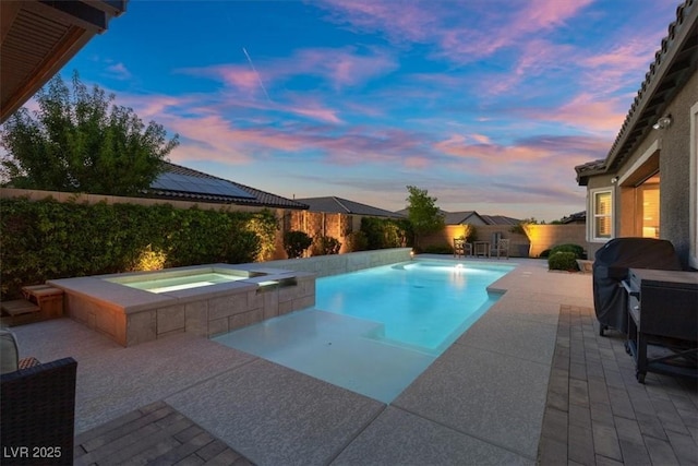 6192 Lautman Ridge Ct, Las Vegas, NV 89141 - view of pool featuring an in-ground hot tub, a fenced backyard, a patio, and a grill