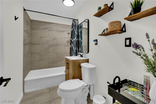 4419 Lorna Pl, Las Vegas, NV 89107 - bathroom featuring toilet, vanity, shower / bath combination with curtain, and baseboards