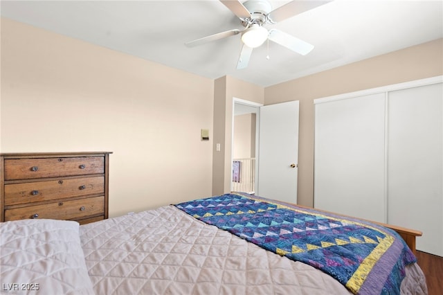 6612 Elton Ave, Las Vegas, NV 89107 - bedroom with a ceiling fan, a closet, and wood finished floors