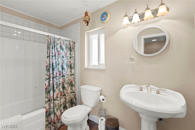 6612 Elton Ave, Las Vegas, NV 89107 - full bath featuring toilet, shower / bathtub combination with curtain, and a sink