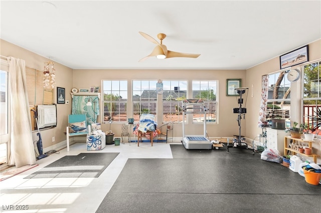 6612 Elton Ave, Las Vegas, NV 89107 - exercise room with a ceiling fan and plenty of natural light