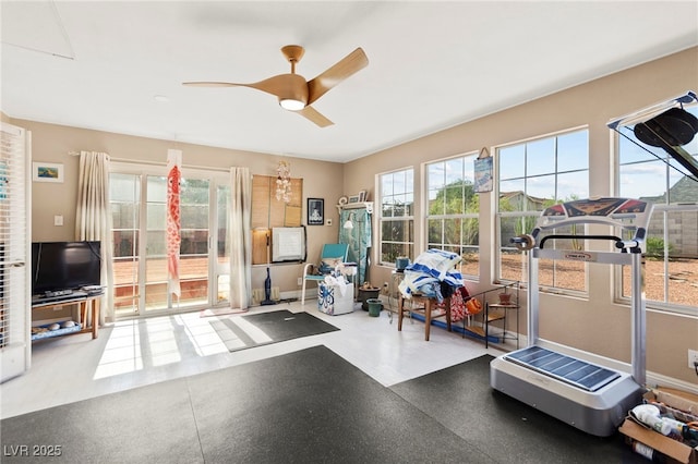 6612 Elton Ave, Las Vegas, NV 89107 - exercise room with a ceiling fan and baseboards