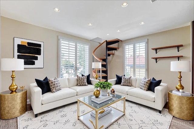 8113 Gothic Ave, Las Vegas, NV 89117 - living room with recessed lighting, light wood finished floors, and baseboards