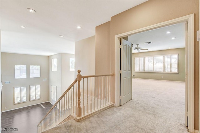 8113 Gothic Ave, Las Vegas, NV 89117 - hallway with an upstairs landing, recessed lighting, baseboards, and carpet flooring