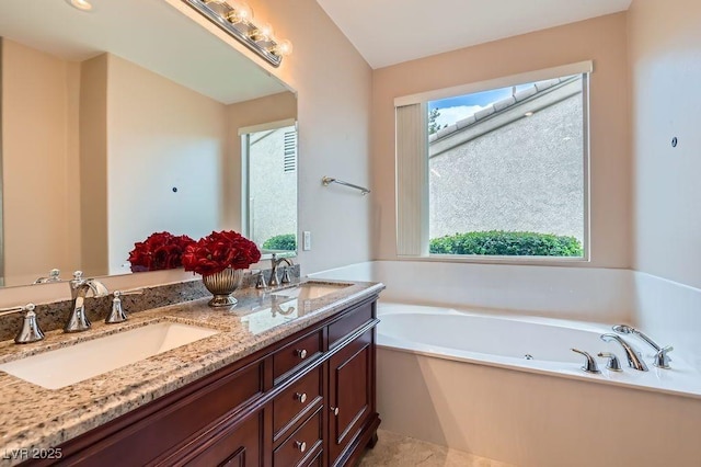 4311 Fiore Bella Blvd, Las Vegas, NV 89135 - bathroom with double vanity and a tub with jets