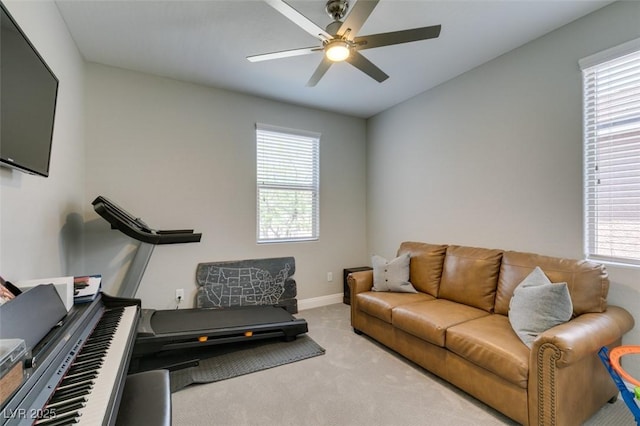 7194 Sage Wren Ct, Las Vegas, NV 89148 - exercise room featuring carpet floors, ceiling fan, and baseboards