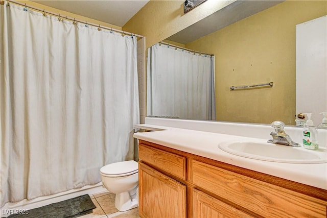 6058 Grape Blossom Ave, Las Vegas, NV 89142 - bathroom with tile patterned floors, vanity, and curtained shower
