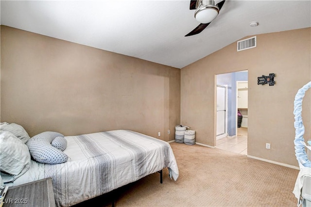 6058 Grape Blossom Ave, Las Vegas, NV 89142 - bedroom with vaulted ceiling, carpet flooring, and ceiling fan