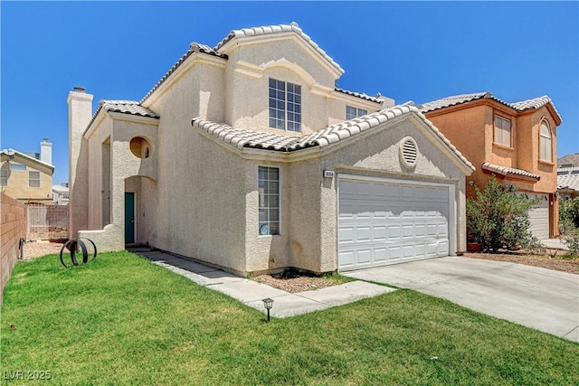 6058 Grape Blossom Ave, Las Vegas, NV 89142 - view of front of property with a garage, a tile roof, concrete driveway, and stucco siding