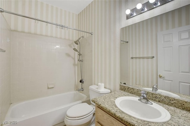 1408 Reebok Ter, Henderson, NV 89014 - full bathroom featuring wallpapered walls, shower / bathtub combination with curtain, vanity, and toilet