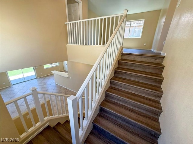 3736 Gallowtree Ave, North Las Vegas, NV 89081 - stairs with plenty of natural light and a high ceiling