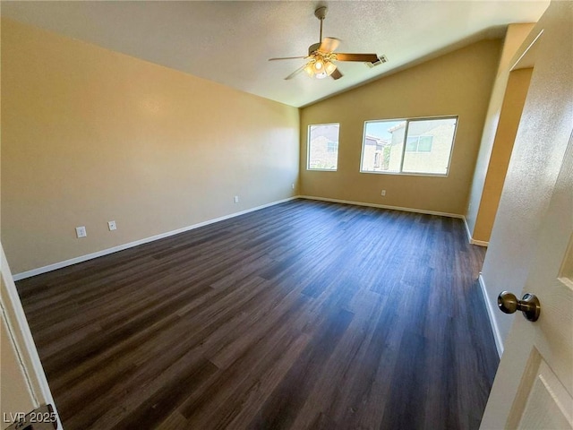 3736 Gallowtree Ave, North Las Vegas, NV 89081 - unfurnished room with a ceiling fan, dark wood-type flooring, and vaulted ceiling