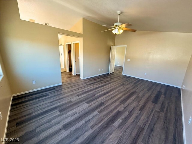 3736 Gallowtree Ave, North Las Vegas, NV 89081 - empty room with vaulted ceiling, ceiling fan, and dark wood-type flooring