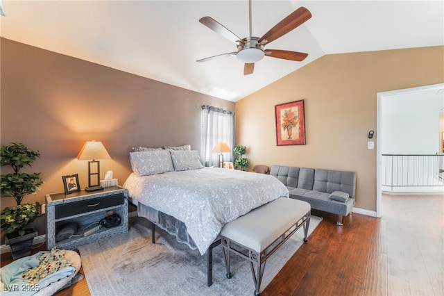 2789 Trotwood Ln, Las Vegas, NV 89108 - bedroom with wood finished floors, lofted ceiling, baseboards, and ceiling fan