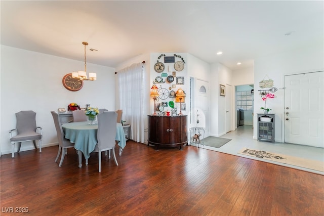 2789 Trotwood Ln, Las Vegas, NV 89108 - dining room featuring a chandelier, wood finished floors, and recessed lighting