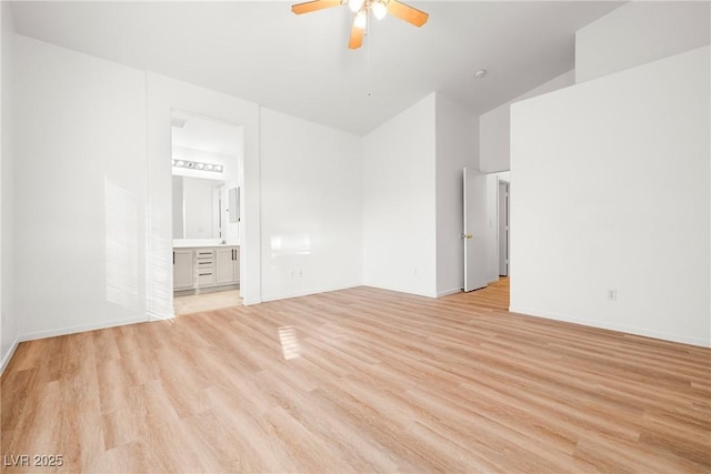 5112 Foggia Ave, Las Vegas, NV 89130 - empty room with ceiling fan, light wood-style floors, baseboards, and high vaulted ceiling