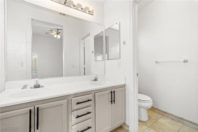 5112 Foggia Ave, Las Vegas, NV 89130 - full bath featuring toilet, double vanity, a ceiling fan, tile patterned floors, and baseboards