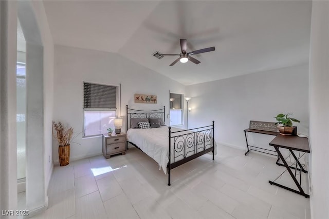 8567 Little Fox St, Las Vegas, NV 89123 - bedroom featuring vaulted ceiling, baseboards, and ceiling fan