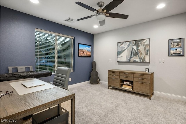 51 Morning Mimosa Ct, Henderson, NV 89012 - office with light colored carpet, ceiling fan, recessed lighting, and baseboards