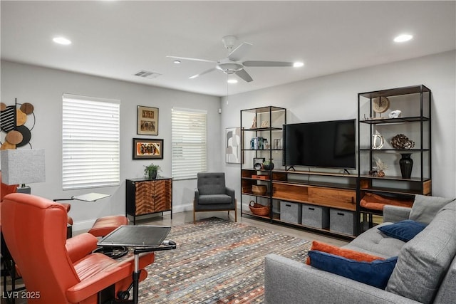 51 Morning Mimosa Ct, Henderson, NV 89012 - living area with a ceiling fan, recessed lighting, and baseboards