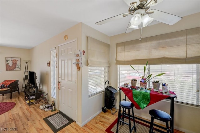 5196 Mandalay Springs Dr Unit 101, Las Vegas, NV 89120 - dining room featuring light wood finished floors and ceiling fan
