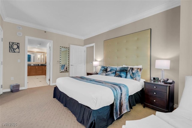135 E Harmon Ave Unit 1621, Las Vegas, NV 89109 - bedroom with ornamental molding, connected bathroom, and baseboards