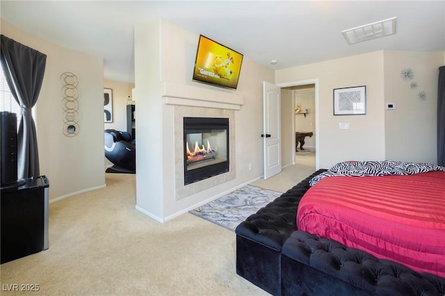 9032 Retro Ct, Las Vegas, NV 89149 - bedroom with carpet flooring, a tiled fireplace, and baseboards
