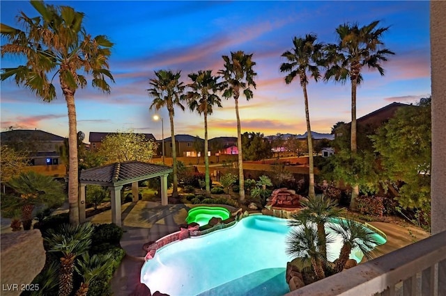 9008 Sawhill Pond St, Las Vegas, NV 89131 - view of pool with a gazebo, an in-ground hot tub, and a patio area