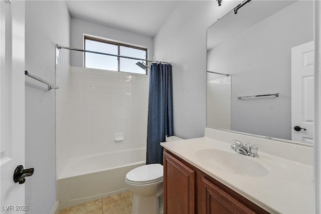 9008 Sawhill Pond St, Las Vegas, NV 89131 - bathroom featuring toilet, vanity, shower / tub combo, and tile patterned floors