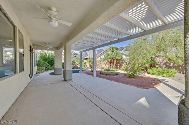 9008 Sawhill Pond St, Las Vegas, NV 89131 - fenced backyard featuring a ceiling fan, a pergola, and a patio
