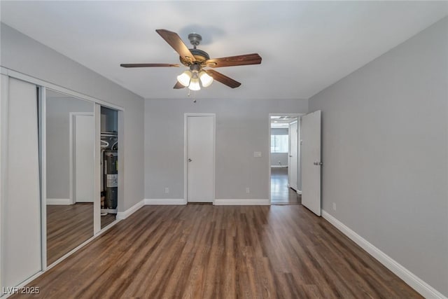 2708 Beaver Creek Ct Unit 202, Las Vegas, NV 89117 - unfurnished bedroom featuring wood finished floors, baseboards, a closet, and ceiling fan