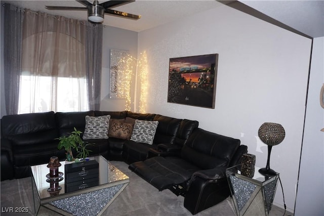 444 Viewmont Dr, Henderson, NV 89015 - carpeted living room featuring a ceiling fan