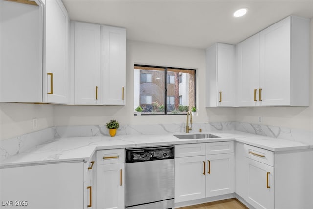 3151 Soaring Gulls Dr Unit 1179, Las Vegas, NV 89128 - kitchen featuring dishwasher, a sink, white cabinets, and recessed lighting
