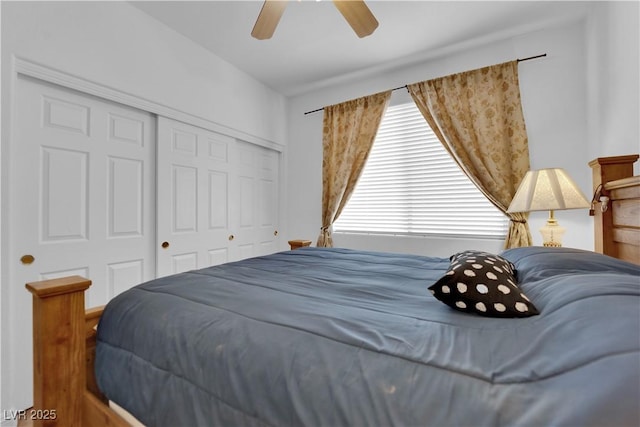 9614 Stonily Ln, Las Vegas, NV 89178 - bedroom with a closet and a ceiling fan