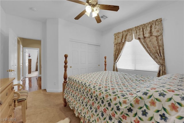 9614 Stonily Ln, Las Vegas, NV 89178 - bedroom with carpet floors, a closet, a ceiling fan, and baseboards